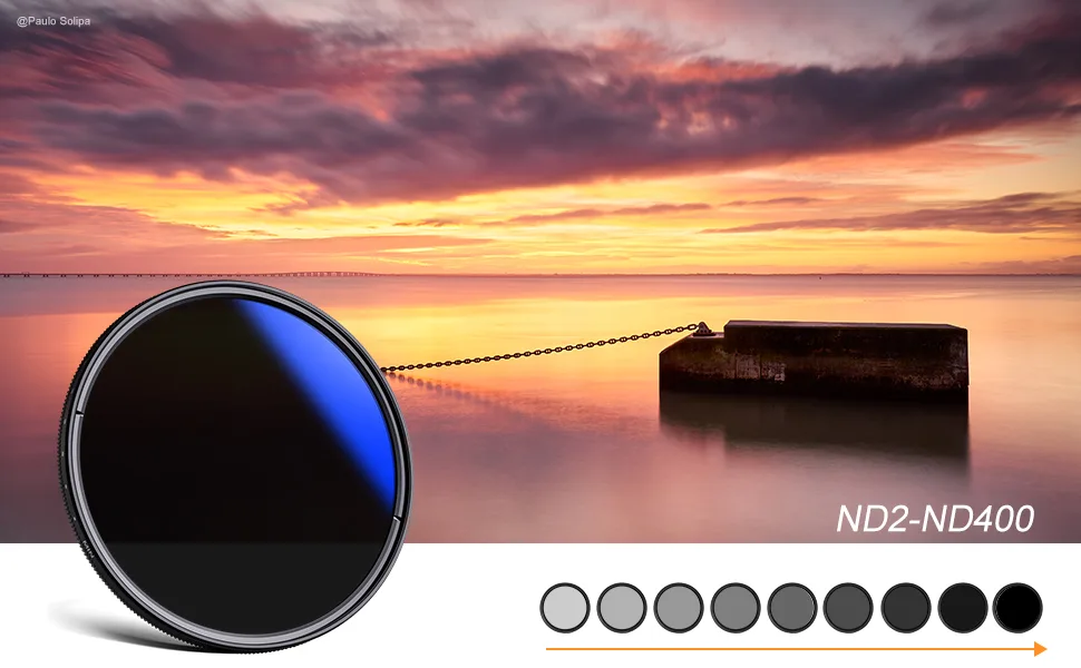 K&F Concept 62mm ND2-ND400(1-9 Stop) Filter, Variable ND Filter, Ultra-Slim/Multi Coatings, for Camera Lens + Cleaning Cloth - ND blue filter