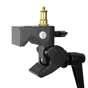 LimoStudio 1 Pack Super Clamp with Standard Metal Stud 1/4" & 3/8" Screw for Photo Video Studio, Multi Purpose Use, AGG1108 Black (1 Pack) - Rubber-padd Jaws