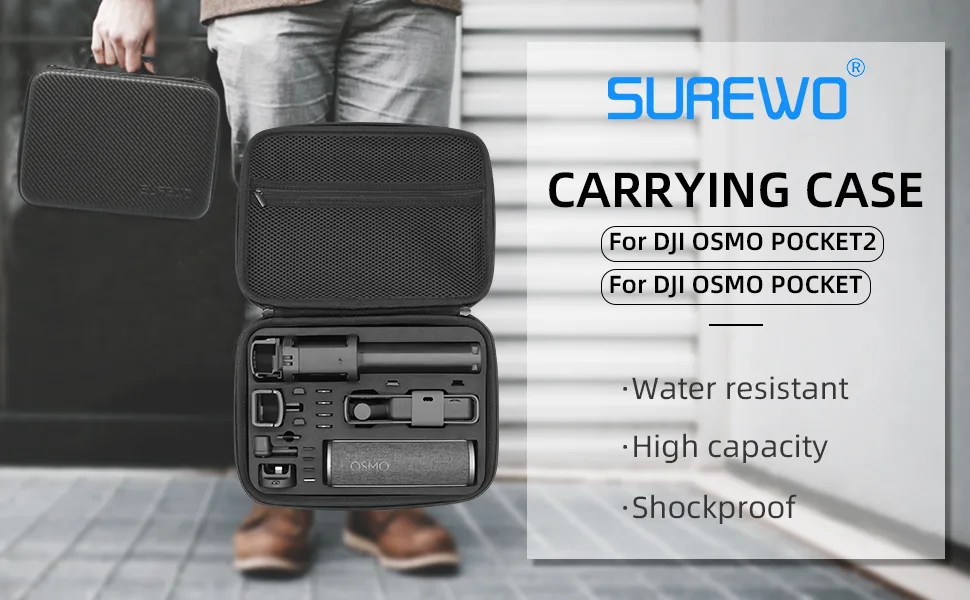 SUREWO Medium Surface-Waterproof Carrying Case,Travel Portable Bag Compatible with DJI Osmo Pocket 2 Medium Case for DJI Osmo Pocket 2 - DJI Osmo Pocket carrying case