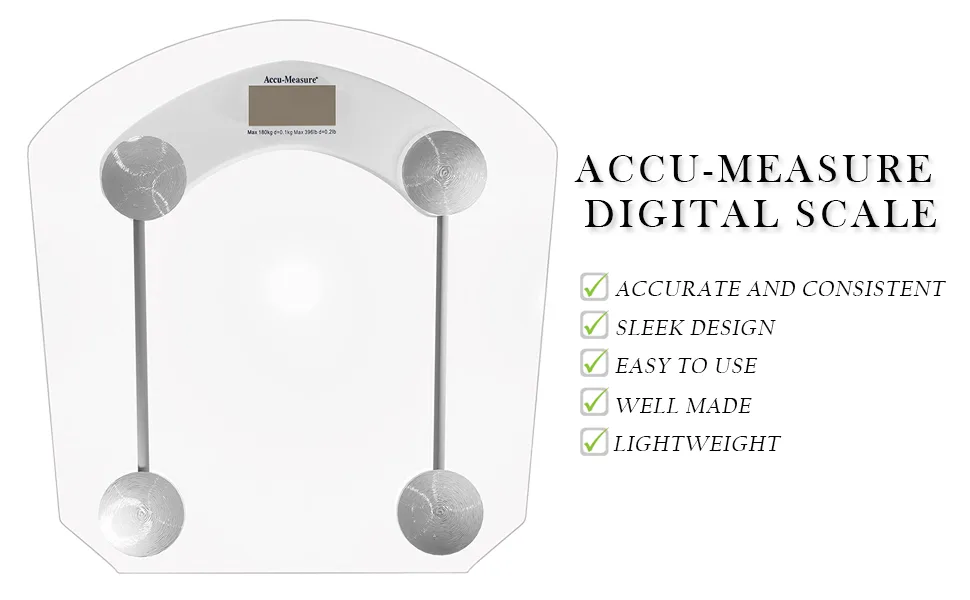 Accu-Measure Digital Scale - Accurate and Precise - Bathroom and Home Scale - Track Your Progress - Easy to Store - Up to 400 Pounds - bathroom accessories, bathroom scale, scales for body weight, weight scale, digital scale, scale