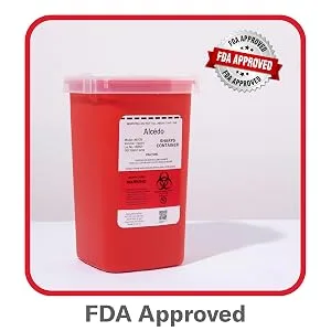 Alcedo Sharps Container for Home Use and Professional 1 Quart (5-Pack), Biohazard Needle and Syringe Disposal, Small Portable Container for Travel - biohazard