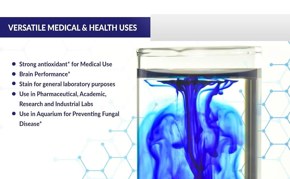 Methylene Blue, USP (Pharmaceutical) Grade, 1% Solution (0.5 mg per Drop)  50 mL (1.69 fl oz) in Blue Glass Dropper Bottle - methylene blue dye, fish methylene blue, methylene blue usp, methylene chloride, parasite, medical