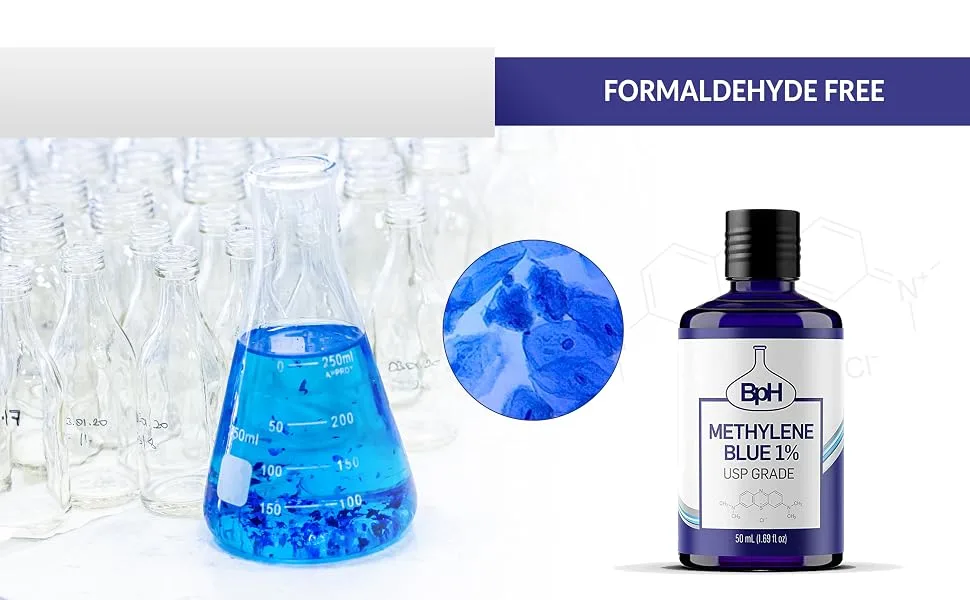 Methylene Blue, USP (Pharmaceutical) Grade, 1% Solution (0.5 mg per Drop)  50 mL (1.69 fl oz) in Blue Glass Dropper Bottle - methylene blue pharmaceutical grade, methelene blue, methylene blue fish, methylene blue 1