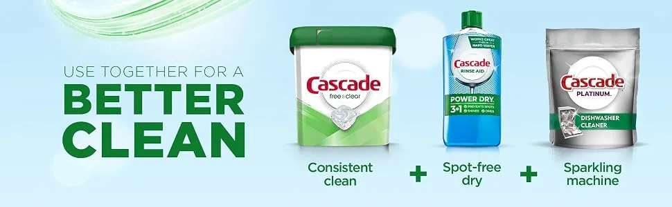 Cascade Free & Clear Dishwasher Pods, Actionpacs Detergent, Lemon Essence, 62 Count - Cascade Free & Clear Actionpacs