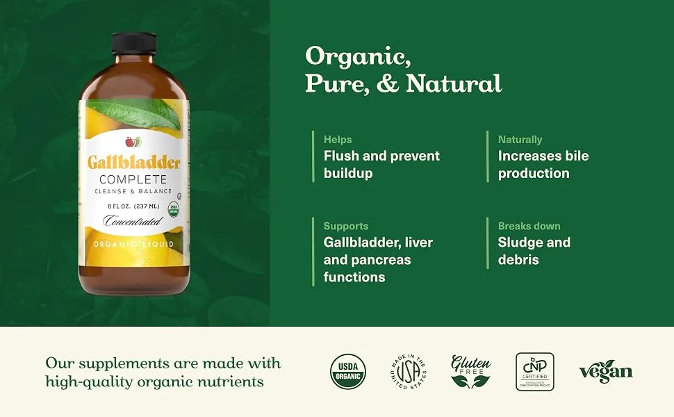 Gallbladder Complete 8oz Organic Liquid Concentrate - Digestive Vinegar Bitters Supplement 8 Fl Oz (Pack of 1) - Gallbladder health