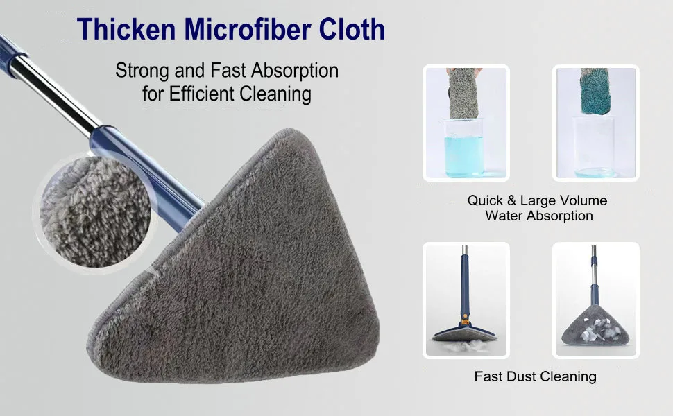 360 Rotatable Adjustable Cleaning Mop Extendable Triangle Mop with Long Handle Hand Twist Quick Dry Mop Multifunctional Microfiber Wet and Dry Mop for Floor Wall with 3 Replacement Pads Blue - mop 360