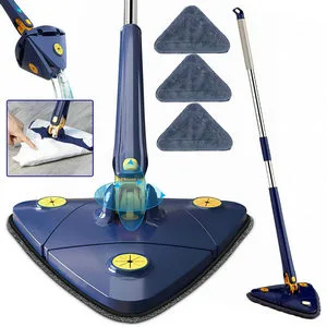 360 Rotatable Adjustable Cleaning Mop Extendable Triangle Mop with Long Handle Hand Twist Quick Dry Mop Multifunctional Microfiber Wet and Dry Mop for Floor Wall with 3 Replacement Pads Blue - triangle mop