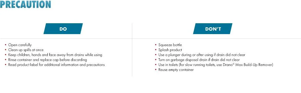 Drano Max Build Up Remover Drain Cleaner, Commercial Line, 60 oz - Precaution