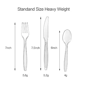 Cutlery Set Plastic Utensils Clear Forks Spoons Knives Disposable Silverware Heavyweight 300 Combo Box - fiesta flatware cubiertos desechables supplies small spoons forks plastic disposable fancy