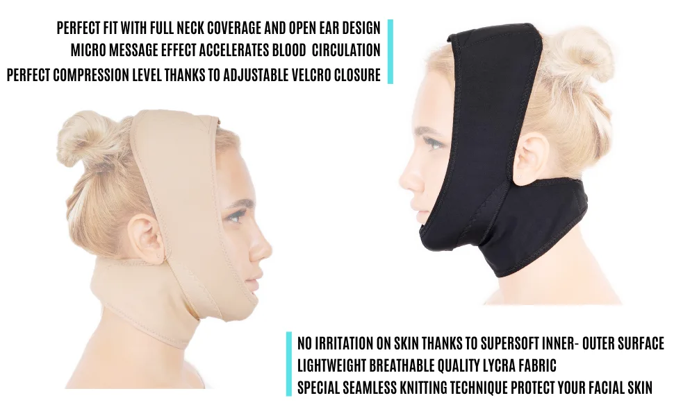 Chin Compression Garment After Liposuction Surgery, Neck Cover Strap Bandage Black Medium (Pack of 1) - double chin reducer