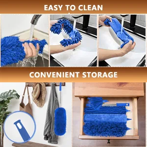 Microfiber Feather Duster, 5PCS Washable Cobweb Dusters for Cleaning Kit with 100" Extension Long Pole, Bendable Telescopic Duster for High Ceiling Fan, Blinds, Furniture & Cars Blue - clean storage