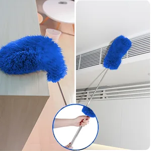 Microfiber Feather Duster, 5PCS Washable Cobweb Dusters for Cleaning Kit with 100" Extension Long Pole, Bendable Telescopic Duster for High Ceiling Fan, Blinds, Furniture & Cars Blue - extendable