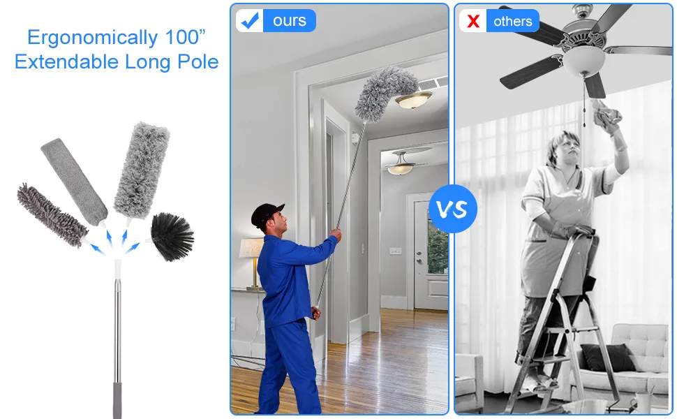 Duster with Extension Pole for Cleaning Ceiling Fans, High Ceilings, in Addition, Dusters for Cleaning Can Also Be Used for Low Places Cleaning, Such As Cabinets, Sofas, and Other Small Spaces. - microfiber dusters for cleaning