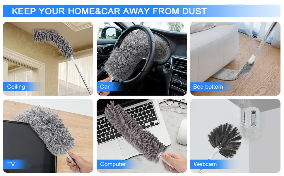 Duster with Extension Pole for Cleaning Ceiling Fans, High Ceilings, in Addition, Dusters for Cleaning Can Also Be Used for Low Places Cleaning, Such As Cabinets, Sofas, and Other Small Spaces. - microfiber dusters for cleaning