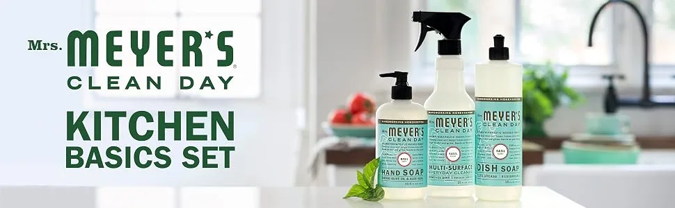 Mrs. Meyer's Kitchen Essentials Set, Includes: Hand Soap, Dish Soap, and All Purpose Cleaner, Lemon Verbena, 3 Count Pack - Mrs. Meyer