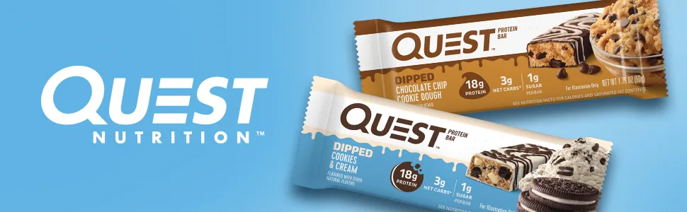 Quest Nutrition Dipped Chocolate Chip Cookie Dough Protein Bars, High Protein, Low Carb, Gluten Free, Keto Friendly, 12 Count - Image of Quest Dipped Chocolate Cookie Dough and Cookies and Cream bars