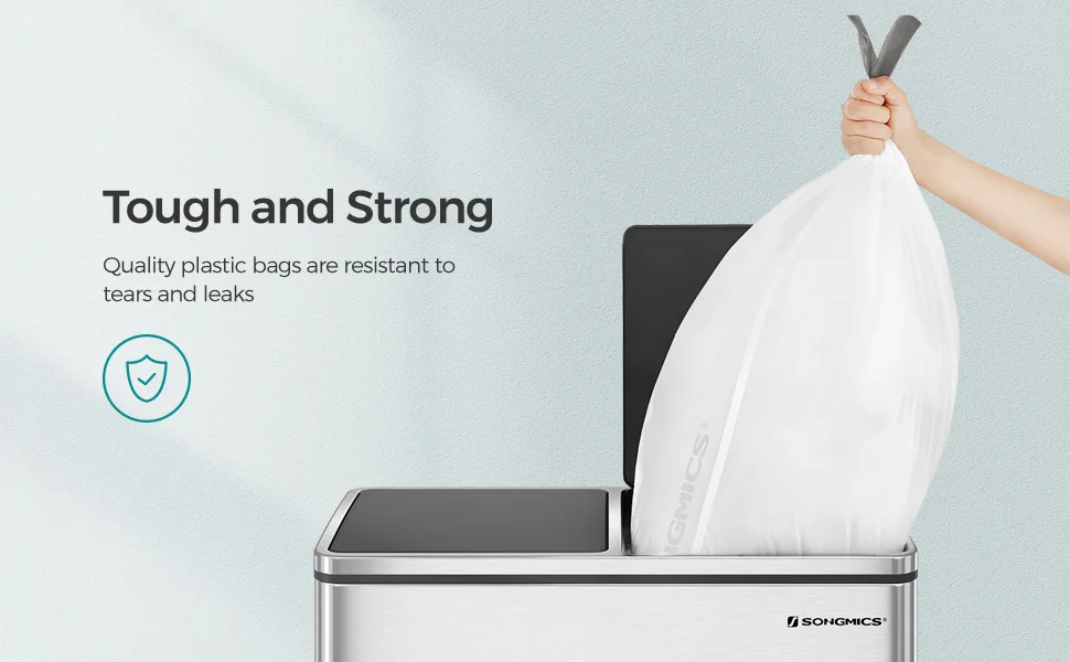 SONGMICS Drawstring Trash Bags, 8 Gallon Garbage Bags for 8-Gallon or 16-Gallon Dual Trash Cans, Trash Liners, Custom-Fit, Liner Code 30A, 2 Rolls, 90 Count, Watertight, Kitchen, White UKRB30A02 - product information 24