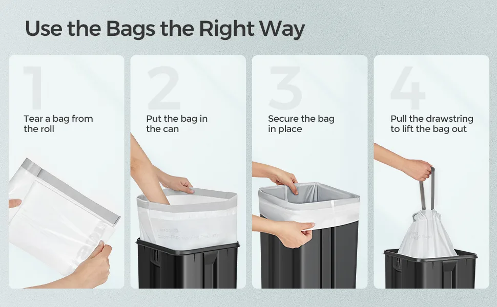 SONGMICS Drawstring Trash Bags, 8 Gallon Garbage Bags for 8-Gallon or 16-Gallon Dual Trash Cans, Trash Liners, Custom-Fit, Liner Code 30A, 2 Rolls, 90 Count, Watertight, Kitchen, White UKRB30A02 - product information 25