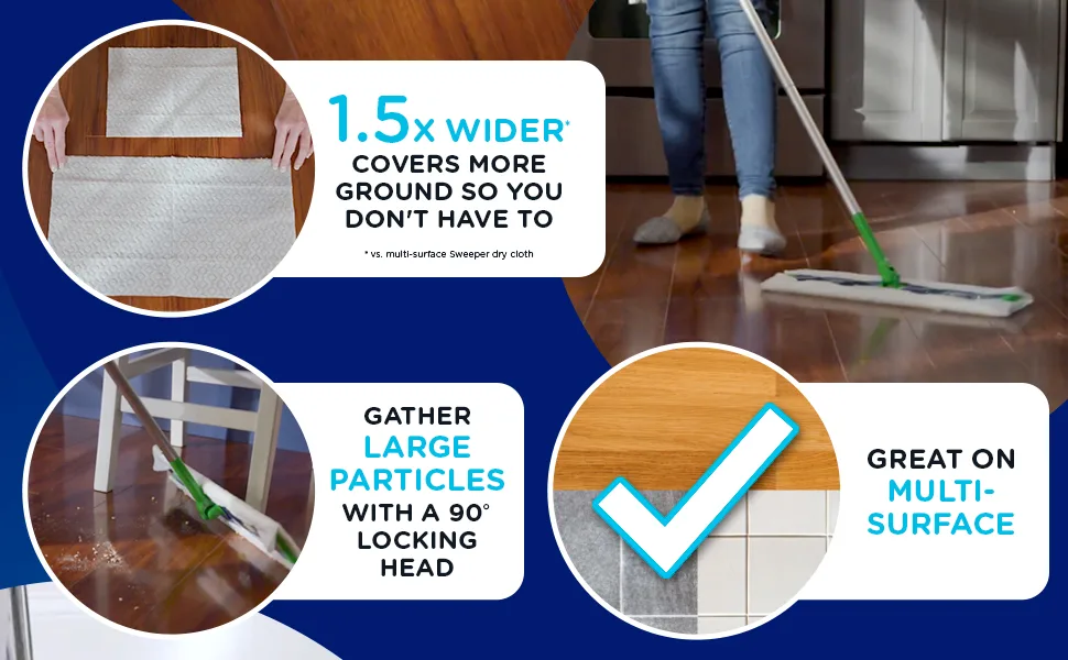 Swiffer Sweeper Dry + Wet XL Sweeping Kit, 1 Sweeper, 8 Dry Cloths, 2 Wet Cloths XL Starter Kit (New!) - Great on multi-surface