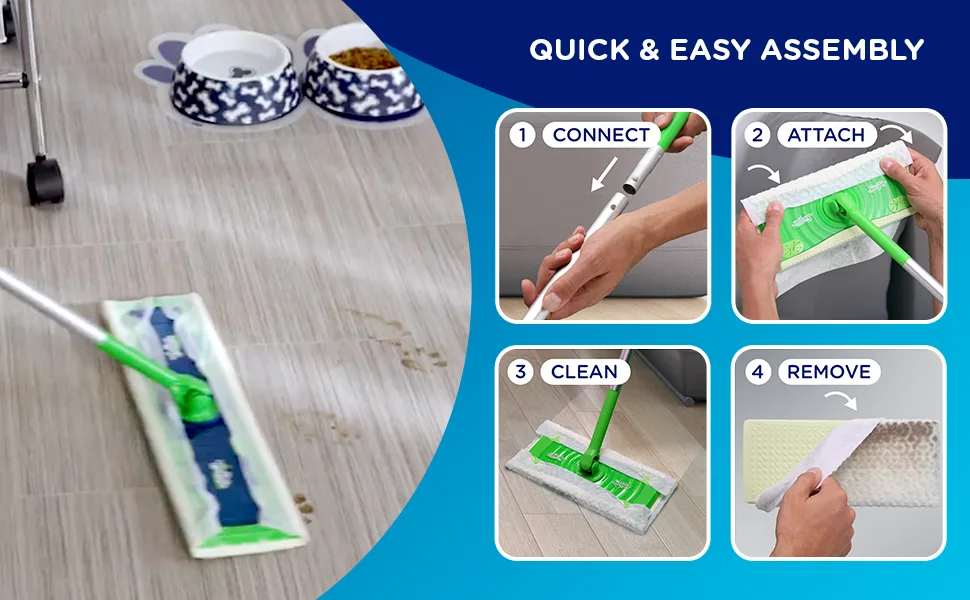 Swiffer Sweeper Dry + Wet XL Sweeping Kit, 1 Sweeper, 8 Dry Cloths, 2 Wet Cloths XL Starter Kit (New!) - Quick & easy assembly