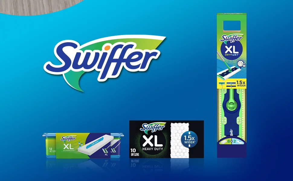 Swiffer Sweeper Dry + Wet XL Sweeping Kit, 1 Sweeper, 8 Dry Cloths, 2 Wet Cloths XL Starter Kit (New!) - Sweeper XL lineup