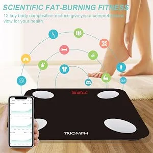 Triomph Smart Scale, Body Fat Scale with iOS and Android App Digital Bathroom Scale for Weight, Body Fat, Water, Muscle, BMI, Bone Mass Black - product information 6