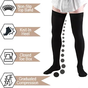 Truform Compression Socks, 20-30 mmHg, Men's Dress Socks, Thigh High Over Knee Length, Black, Large Black Large (1 Pair) - product information 4