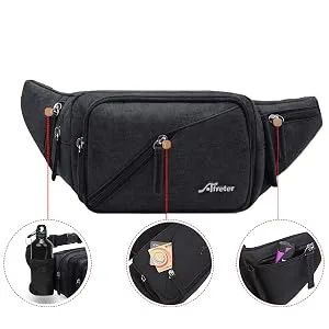 Afreter Fanny Pack Waterproof Waist Bag Pack Men Women Hip Bum Bag With Water Bottle Holder Adjustable Strap Suitable For Outdoors Workout Traveling Hiking Cycling Dog Walking Pouch Bag(black) - function