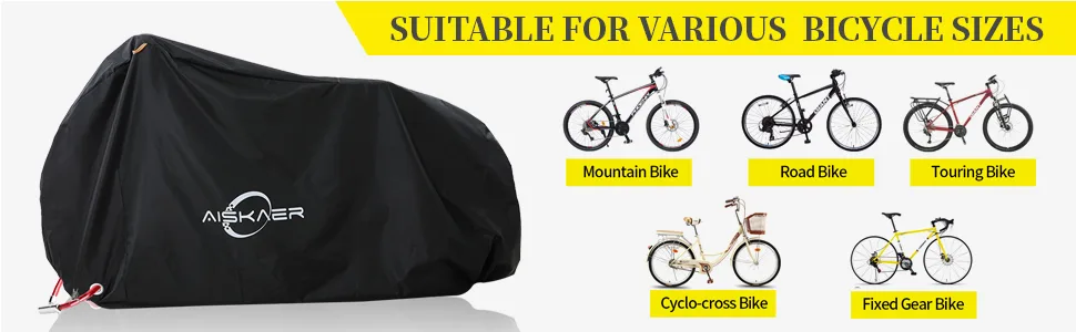 Aiskaer Bicycle Cover with Lock Hole Reflective Safety Loops for 29er Mountain Road Electric Bike Motorcycle Cruiser Outdoor Storage, Waterproof, Anti-UV, Heavy Duty Ripstop Material 210D Black - product information 6