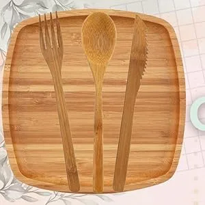 BambooMN Camping Mess Kit Lightweight Organic 8" x 8" Bamboo Plates, Forks, Knifes and Spoons for Camping, Hiking, or Backpacking - 2 Sets 8" Camping Mess Set 2 Sets - mess