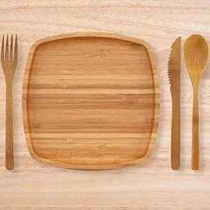 BambooMN Camping Mess Kit Lightweight Organic 8" x 8" Bamboo Plates, Forks, Knifes and Spoons for Camping, Hiking, or Backpacking - 2 Sets 8" Camping Mess Set 2 Sets - mess