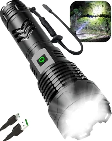 BERCOL Rechargeable LED Flashlights High Lumens, 100000 Lumens Super Bright Powerful Flashlights, 5 Modes, Waterproof Flashlight for Emergencies, Hiking Black - rechargeable flashlights