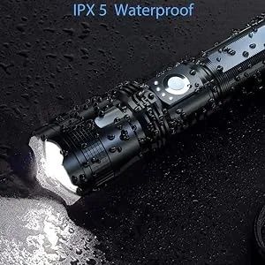 BERCOL Rechargeable LED Flashlights High Lumens, 100000 Lumens Super Bright Powerful Flashlights, 5 Modes, Waterproof Flashlight for Emergencies, Hiking Black - waterproof flashlight