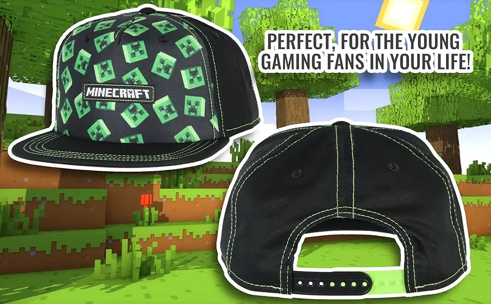 Minecraft Floating Creeper Head Design Flat Bill Youth Snapback OSFM Hat Black - Minecraft Floating Creeper Head Design Flat Bill Youth Snapback OSFM Hat