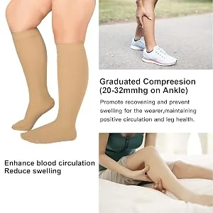 Extra Wide Calf Compression Socks Women Men 20-32mmHg Knee High Plus Size Beige 2X-Large (Pack of 1) - product information 6
