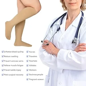 Extra Wide Calf Compression Socks Women Men 20-32mmHg Knee High Plus Size Beige 2X-Large (Pack of 1) - product information 7