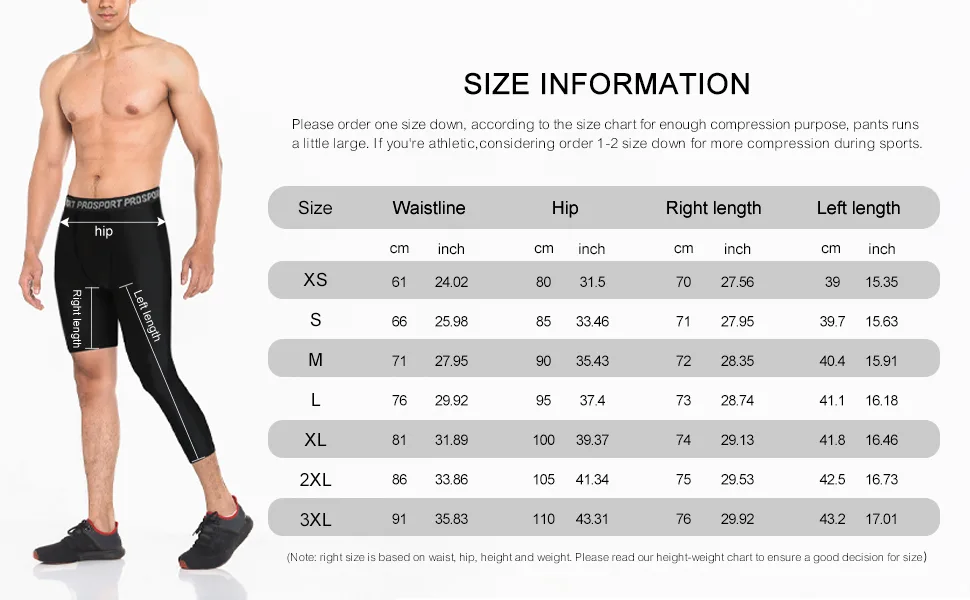 Blaward Men's Compression Pants 3/4 One Leg Tights Athletic Base Layer Leggings for Running Yoga Basketball, Pack of 2 Black+white#left Small - product information 4