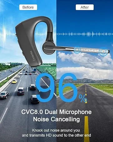 CONAMBO Bluetooth Headset V5.1, 16 Hrs HD Talktime CVC8.0 Dual Mic Noise Cancelling Hands Free Bluetooth Earpiece for Cell Phone iPhone Android Driving Business Office - Noise cancelling