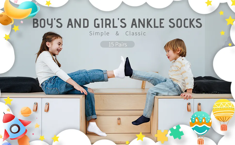 Cooraby 15 Pack Kids' Half Cushion Low Cut Athletic Ankle Socks Boys Girls Ankle Socks White 8-10 Years - ankle socks for kids