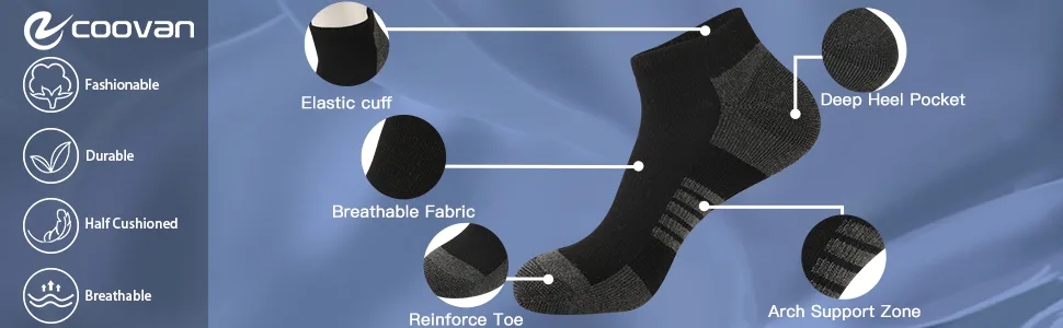COOVAN 10 Pairs Mens Ankle Socks Men 10 Pack Low Cut Comfort Cushion Casual Socks Black Small-Medium - product information 17