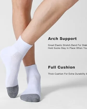 CS CELERSPORT 6 Pack Men's Ankle Socks with Cushion Athletic Running Socks White 9-12 - ankle socks