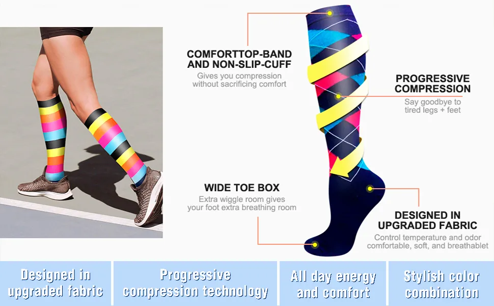 5 Pairs Copper Compression Socks for Women & Men Circulation 20-30mmHg - Best Support for Running Athletics Nursing Travel 01 Green/White/Blue/Sheep Small-Medium - compression socks