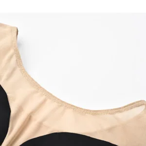 Dance Elite Sashay Dance Leotard  Off Shoulder Illusion Neckline Leotard for Women Adult M Black - Nude illusion rounded neckline