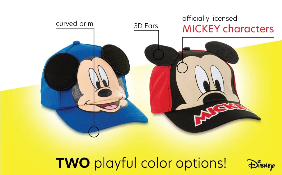 Disney Boys' Mickey Mouse Baseball Cap - 3D Ears Curved Brim Strap Back Hat (4-7) Mickey Mouse Ears Blue 4-7 Years - Authentic Mickey Mouse Characters