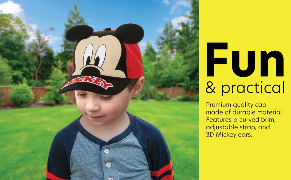 Disney Boys' Mickey Mouse Baseball Cap - 3D Ears Curved Brim Strap Back Hat (4-7) Mickey Mouse Ears Blue 4-7 Years - Disney Mickey Hats