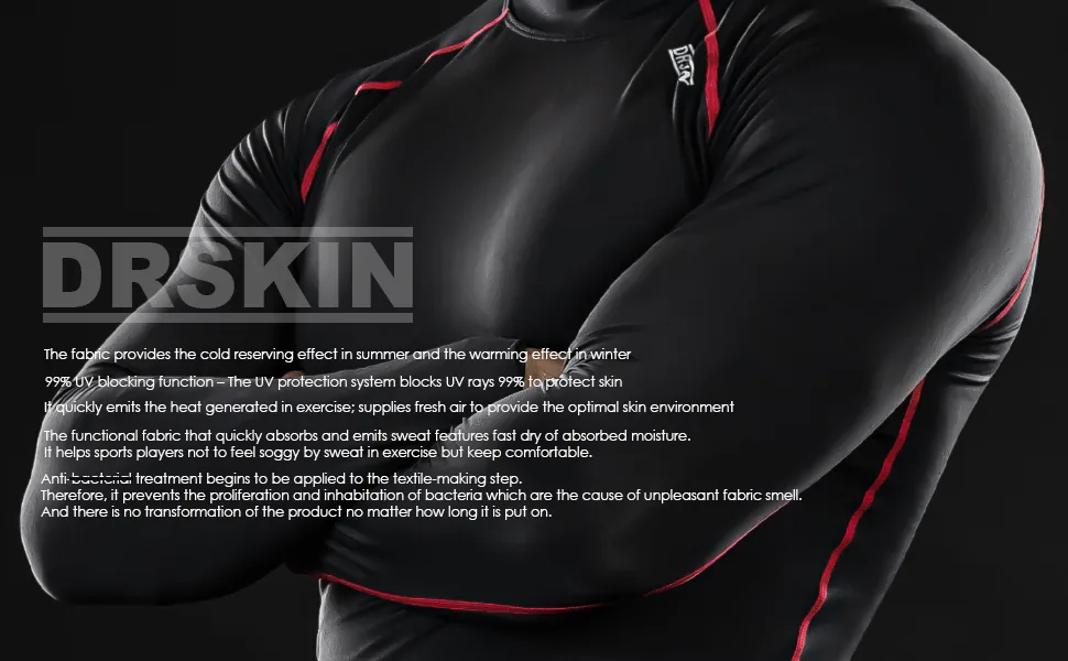 DRSKIN Men's Compression Shirts Top Long Sleeve Baselayer Sports Running Workout Athletic Gym XX-Large Black(black Line) - product information 2