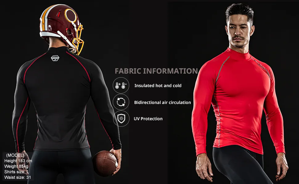 DRSKIN Men's Compression Shirts Top Long Sleeve Baselayer Sports Running Workout Athletic Gym XX-Large Black(black Line) - product information 3