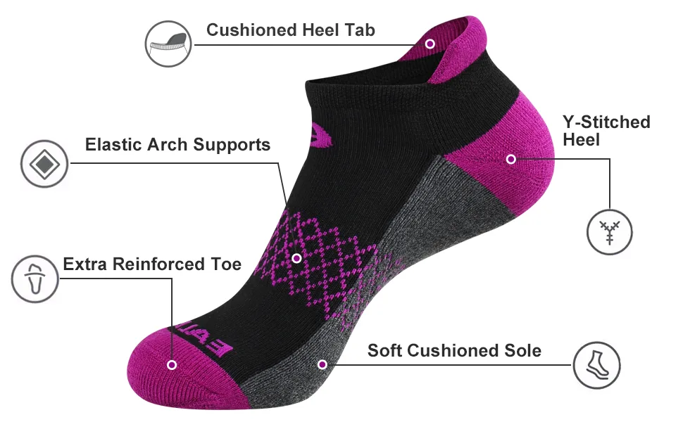 eallco Womens Ankle Socks 6 Pairs Running Athletic Cushioned Sole Socks With Tab 6 Pairs Black 6-10 - product information 16
