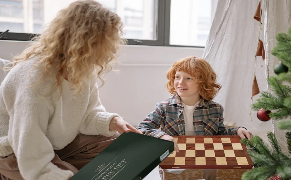 Chess Set 15" Wooden Board Game - Wood Sets with 2 Storage Bags and 2 Extra Queens - Gifts Box for Men Dad - gift