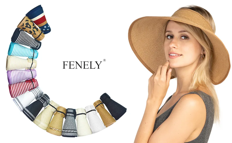 Women Sun Visors Foldable Straw Hats Summer Beach Packable Hat Floppy Wide Brim Cap Deep Style, Adjustable Size Khaki 3 - product information 1